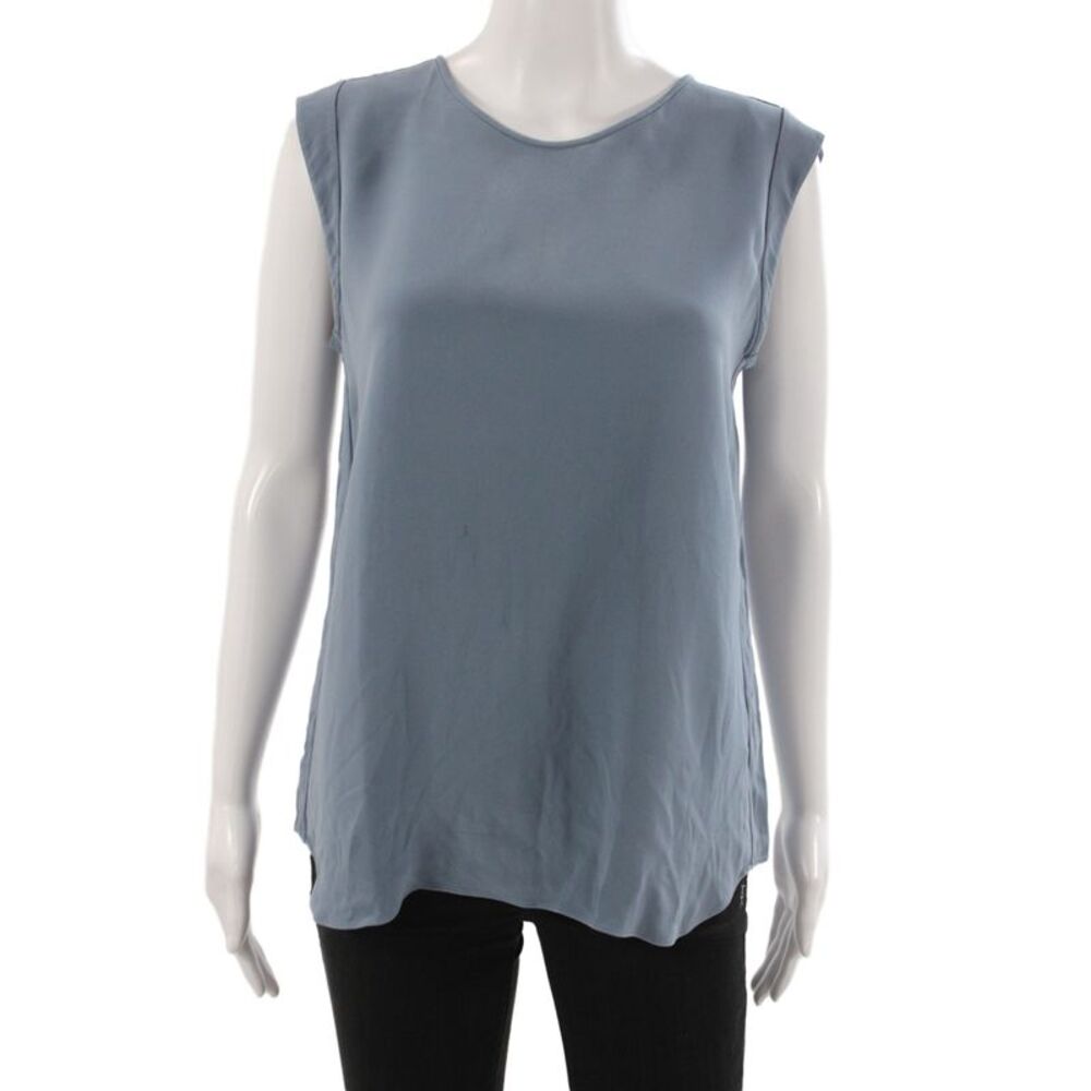 Loro Piana Womens Basic Silk Sleeveless Round Neck Blouse Blue Size 46